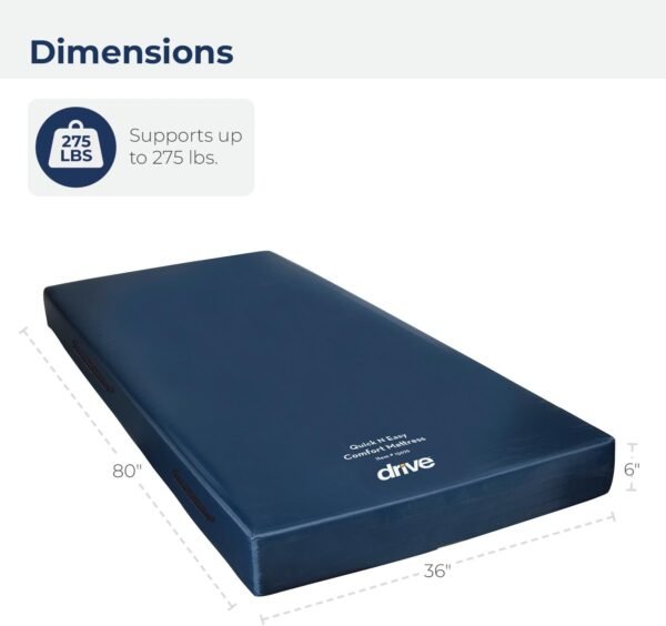 Drive Medical 15076 Decompressing Foam Mattress, Pressure-Relief Support for Homecare & Hospital Beds, High-Density Foam with Removable Cover, 275 Weight Capacity, 80"L x 36"W x 8"H, Blue