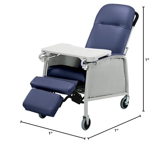 Lumex 3-Position Medical Recliner, Reclining Geri Chair with Wheels, Royal Blue