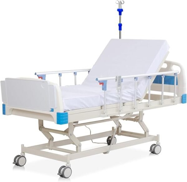 Premium Hospital Bed - 3 Function Full Electric Hospital ICU Bed with 4.7" Memory Foam Mattress Included Jetcon Motor & Control System and Central Locking System with 5" Casters