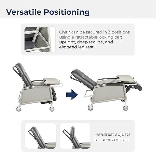 Drive Medical 3 Position Geri Chair Recliner, Reclining Chair with Armrests and Tray, Tan