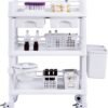 VEVOR Medical Mobile Trolley Cart with 2 Drawers & 3 Trash Cans, 3 Tiers Beauty Salon Rolling Trolley with 4 Silent Wheels & 2 Dirts Bucket & Bowl, Medical Utility Cart for Hospital Dental Clinic Lab