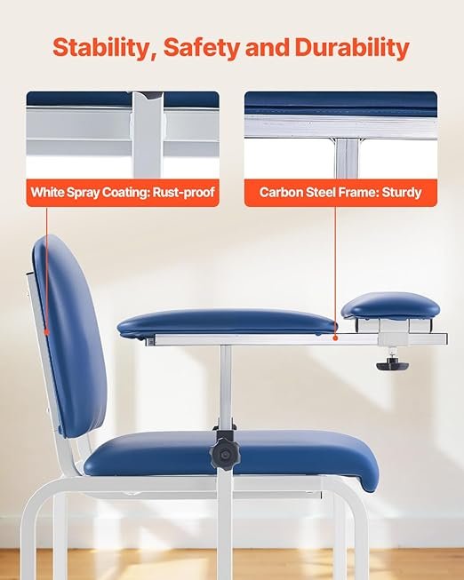 VEVOR Phlebotomy Chair, Blood Draw Chair with Adjustable Armrests and Flip Arm, 400LBS Loading Blood Drawing Medical Chair with Soft Padded Seat, Easy-to-Clean PVC Leather for Hospitals, Labs, Clinics