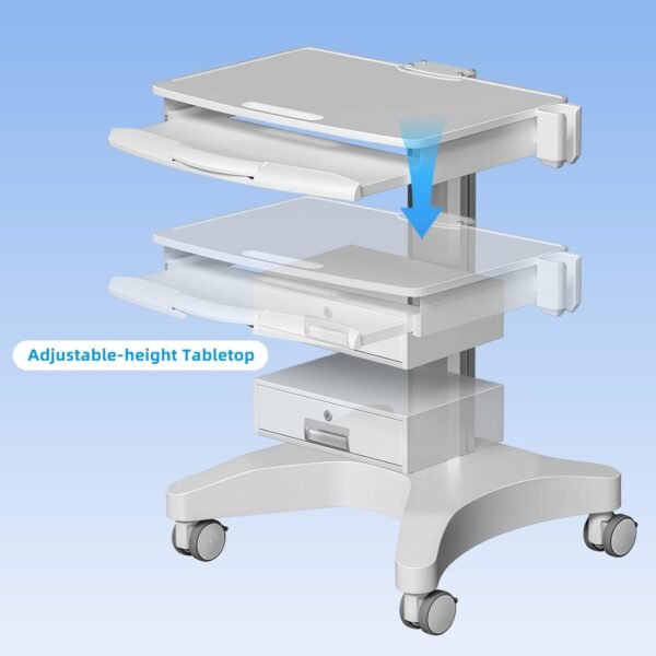 Medical Trolley Cart with Laptop Tray and Oral Scanner Holder, Mobile Workstation on Wheels with a Drawer for Hospital Dental Clinics Beauty Salons (OC-3) | Aviation aluminum, 360° lockable wheels, lockable drawer, 30kg load capacity, universal scanner holder for dental clinic use