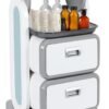 Medical Trolley Cart with 2 Drawers, Mobile Ultrasound Rolling Cart with Wheels and Trays, 150 LBS MAX Load Utility Storage Trolley for Hospital Dental Clinic Beauty Salon