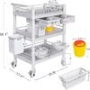 Mobile Medical Carts 3 Tier Professional Utility Cart 330 LBS Max Load Rolling Crash Cart Ultrasound Trolley with Wheels Drawers Dirt Bucket Sharps Box Storage Basket for Hospital Dental Clinic Home