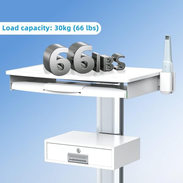 Medical Trolley Cart with Laptop Tray and Oral Scanner Holder, Mobile Workstation on Wheels with a Drawer for Hospital Dental Clinics Beauty Salons (OC-3) | Aviation aluminum, 360° lockable wheels, lockable drawer, 30kg load capacity, universal scanner holder for dental clinic use
