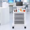 VEVOR 4 Tiers Lab Carts, Lab Utility Cart with 3 Drawers & 1 Top Tray, Mobile Medical Cart with ABS Material, Lab Rolling Cart with 4 Silent Wheels for Lab, Clinic, Hospital, Salon, White