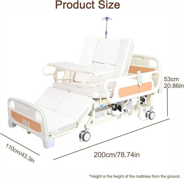 Full Electric Hospital Bed for Home Use – 550 lbs Weight Capacity, Electric Bedpan, Anti-Slip Rails | Remote Control Adjustable Backrest & Legrest for Elderly, Patient Care & Rehabilitatio