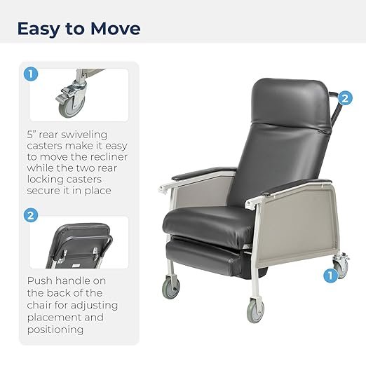 Drive Medical 3 Position Geri Chair Recliner, Reclining Chair with Armrests and Tray, Tan