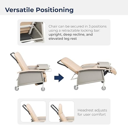 Drive Medical 3 Position Geri Chair Recliner, Reclining Chair with Armrests and Tray, Tan