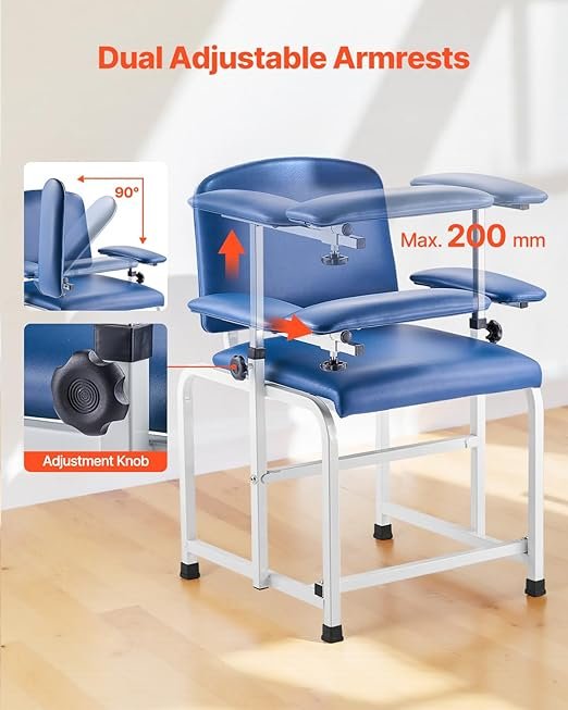 VEVOR Phlebotomy Chair, Blood Draw Chair with Adjustable Armrests and Flip Arm, 400LBS Loading Blood Drawing Medical Chair with Soft Padded Seat, Easy-to-Clean PVC Leather for Hospitals, Labs, Clinics