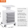 VEVOR 4 Tiers Lab Carts, Lab Utility Cart with 3 Drawers & 1 Top Tray, Mobile Medical Cart with ABS Material, Lab Rolling Cart with 4 Silent Wheels for Lab, Clinic, Hospital, Salon, White