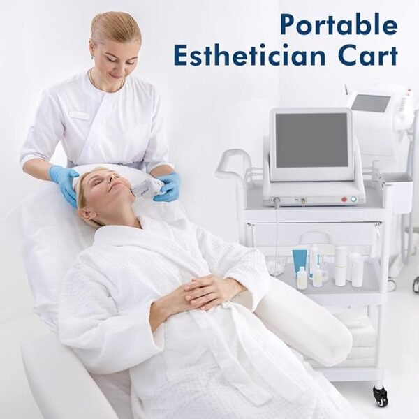 Medical Carts with Wheels 3-Tier Mobile Trolley Cart 100 LBS Max Load Medical Rolling Utility Cart with Drawers Dirt Basin Storage Buckets for Hospital Dental Clinic Lab Salon Home