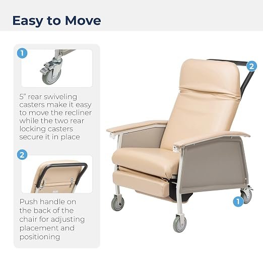 Drive Medical 3 Position Geri Chair Recliner, Reclining Chair with Armrests and Tray, Tan