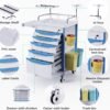 Rolling Emergency Medical Storage Crash Cart with Drawers -CPR Board, IV Pole, Silent Casters, Trash Bin, O2 Holder, Drawer with Dividers, File Box, Nursing Cart for Clinic, Hospital, Salon
