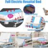 Falluk Full Electric Hospital ICU Bed for Home Use with 10 Fuctions, Lateral Tilting Features, with Remote Control, Individual Locking, IV Pole, Mattress, Quiet Wheels, Dining Table Board