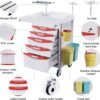 Rolling Emergency Medical Storage Crash Cart with Drawers -CPR Board, IV Pole, Silent Casters, Trash Bin, O2 Holder, Drawer with Dividers, File Box, Nursing Cart for Clinic, Hospital, Salon