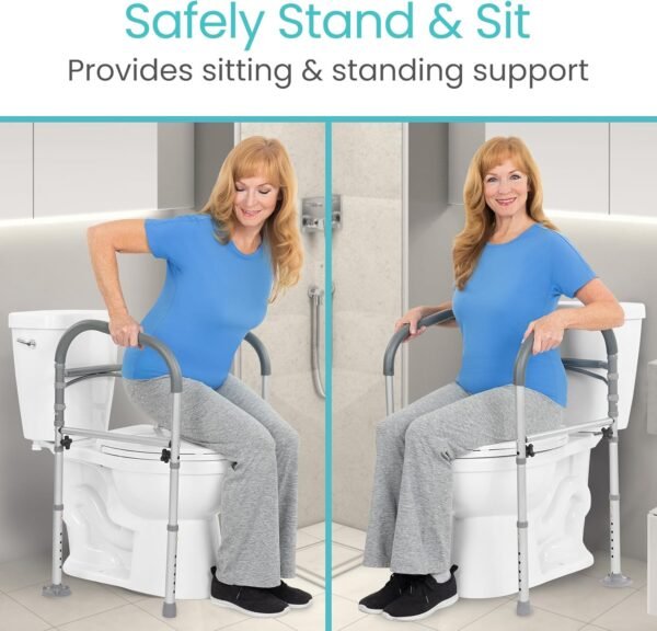 Vive Toilet Safety Rail - Medical Chair for Handicapped & Seniors - Folding Bathroom Frame w/Handles, Arms for Elderly, Disabled - Standalone Grab Bar - Seat Assistance Support Stand Up Assist