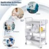 Mobile Medical Carts 3 Tier Professional Utility Cart 330 LBS Max Load Rolling Crash Cart Ultrasound Trolley with Wheels Drawers Dirt Bucket Sharps Box Storage Basket for Hospital Dental Clinic Home