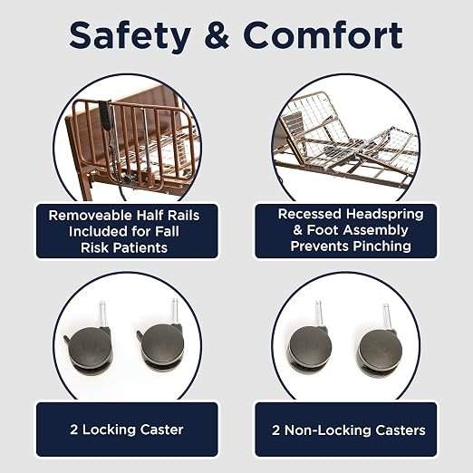 Electric Hospital Bed for Home Use - Includes Foam Mattress, Half Rails, Overbed Table - Medical Bed Set for Long Term Care - 36" x 80"