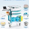 Medical Trolley Cart with Drawers, Hospital Mobile Ultrasound Cart with Trays&4 Silent Swivel Wheels,220 LBS Load Portable Storage Drawer for Hospital, Dental Clinic,Beauty Salon (White/Double drawer)