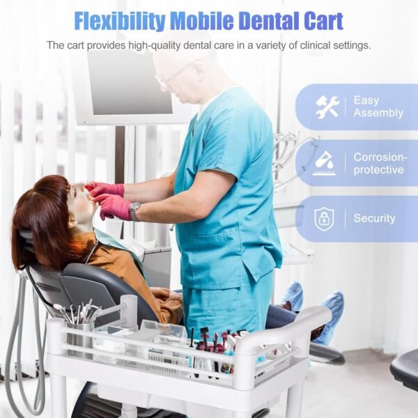 Medical Mobile Trolley Cart 2-Shelf 220 LBS Max Load Rolling Utility Cart Heavy Duty Beauty Salon Storage Cart with Drawers Dirt Buckets Rotate Wheels 2 Brake for Hospital Dental Clinic Home
