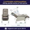 Drive Medical 3 Position Geri Chair Recliner, Reclining Chair with Armrests and Tray, Tan