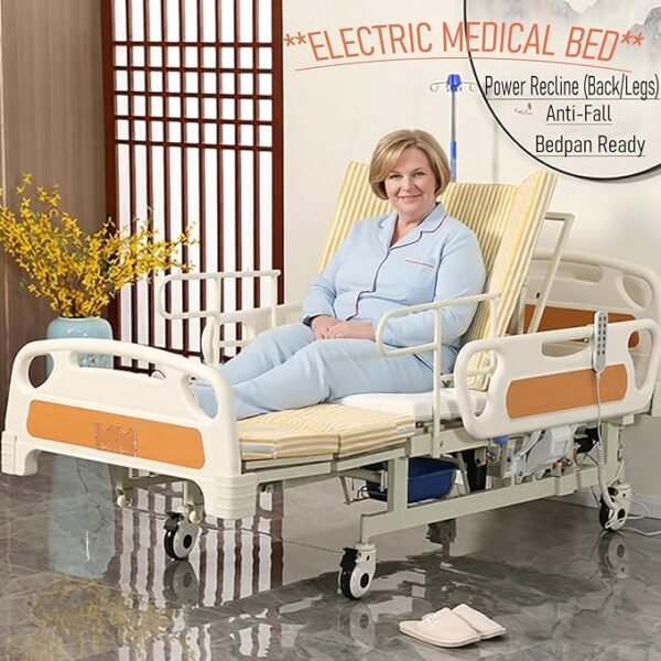 Full Electric Hospital Bed for Home Use – 550 lbs Weight Capacity, Electric Bedpan, Anti-Slip Rails | Remote Control Adjustable Backrest & Legrest for Elderly, Patient Care & Rehabilitatio