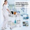 Medical Mobile Trolley Cart 2-Shelf 220 LBS Max Load Rolling Utility Cart Heavy Duty Beauty Salon Storage Cart with Drawers Dirt Buckets Rotate Wheels 2 Brake for Hospital Dental Clinic Home