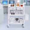VEVOR Medical Mobile Trolley Cart with 2 Drawers & 3 Trash Cans, 3 Tiers Beauty Salon Rolling Trolley with 4 Silent Wheels & 2 Dirts Bucket & Bowl, Medical Utility Cart for Hospital Dental Clinic Lab