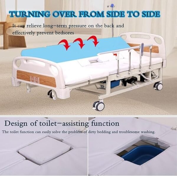Falluk Full Electric Hospital ICU Bed for Home Use with 10 Fuctions, Lateral Tilting Features, with Remote Control, Individual Locking, IV Pole, Mattress, Quiet Wheels, Dining Table Board