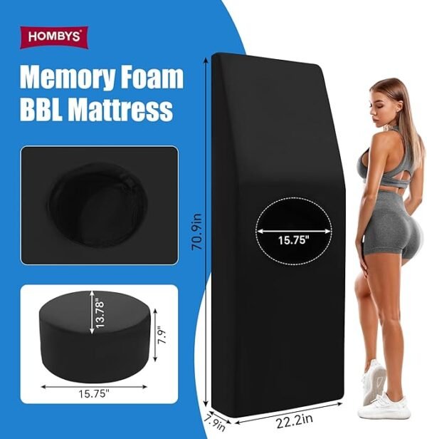 HOMBYS BBL Bed After Surgery for Sleeping with Hole,High Density Foam BBL Mattress with Hole,Brazilian Butt Lift Recovery Pillow After Surgery with Removable Cover (70.9x22.2x8in)