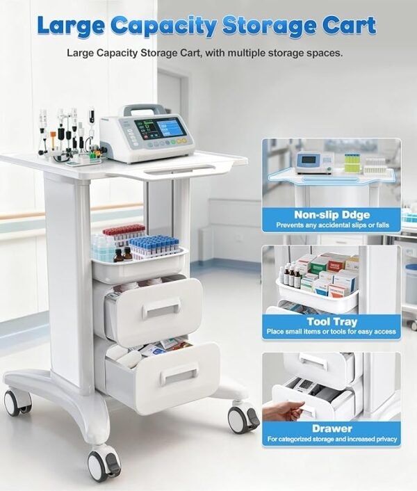 Portable Medical Utility Cart with Drawers & Storage Trays, 4 Quiet Swivel Wheels, 220 LBS Weight Capacity, Mobile Rolling Cart for Hospital, Dental Clinic, Beauty Salon, Spa & Medical Facilities