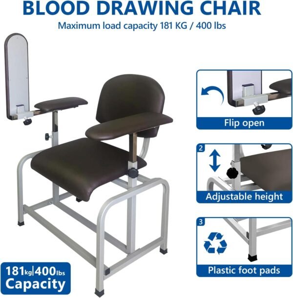 Helsevesen Blood Drawing Phlebotomy Chair, Comfortable Padded Lab Draw Chair with Adjustable Armrest (Black)