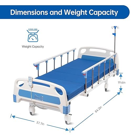 Hospital Bed Electric 2 Function, 5-Inch Locking Casters for Home Hospital Use, 530LBS Loading, with IV Pole, Bed Tray and Mattress