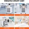 VEVOR 4 Tiers Lab Carts, Lab Utility Cart with 3 Drawers & 1 Top Tray, Mobile Medical Cart with ABS Material, Lab Rolling Cart with 4 Silent Wheels for Lab, Clinic, Hospital, Salon, White