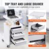 VEVOR 4 Tiers Lab Carts, Lab Utility Cart with 3 Drawers & 1 Top Tray, Mobile Medical Cart with ABS Material, Lab Rolling Cart with 4 Silent Wheels for Lab, Clinic, Hospital, Salon, White