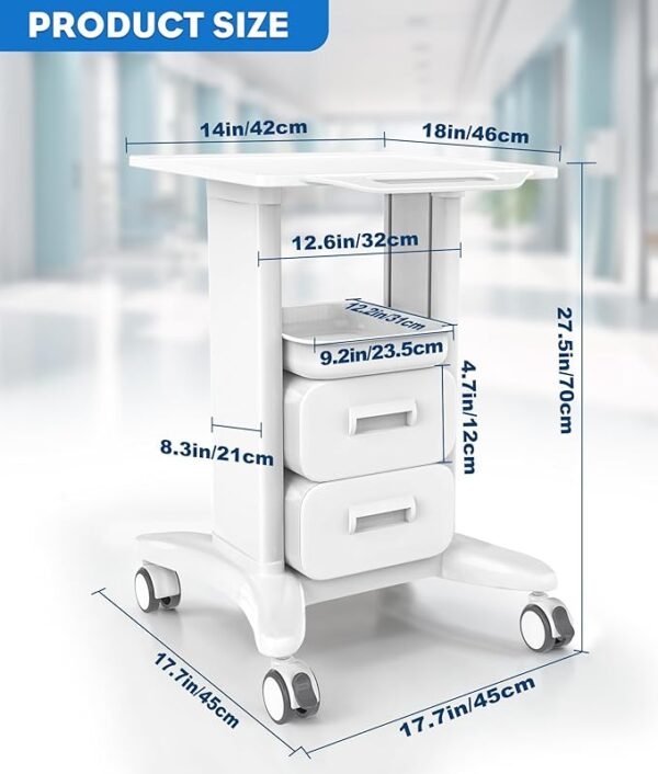 Portable Medical Utility Cart with Drawers & Storage Trays, 4 Quiet Swivel Wheels, 220 LBS Weight Capacity, Mobile Rolling Cart for Hospital, Dental Clinic, Beauty Salon, Spa & Medical Facilities