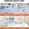 VEVOR Medical Mobile Trolley Cart with 2 Drawers & 3 Trash Cans, 3 Tiers Beauty Salon Rolling Trolley with 4 Silent Wheels & 2 Dirts Bucket & Bowl, Medical Utility Cart for Hospital Dental Clinic Lab