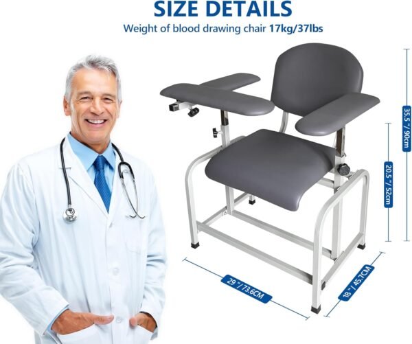 Helsevesen Blood Drawing Phlebotomy Chair, Comfortable Padded Lab Draw Chair with Adjustable Armrest (Black)