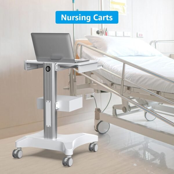 Medical Trolley Cart with Laptop Tray and Oral Scanner Holder, Mobile Workstation on Wheels with a Drawer for Hospital Dental Clinics Beauty Salons (OC-3) | Aviation aluminum, 360° lockable wheels, lockable drawer, 30kg load capacity, universal scanner holder for dental clinic use