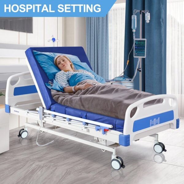 Premium Hospital Bed - 3 Function Full Electric Hospital ICU Bed with 4.7" Memory Foam Mattress Included Jetcon Motor & Control System and Central Locking System with 5" Casters