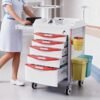 Rolling Emergency Medical Storage Crash Cart with Drawers -CPR Board, IV Pole, Silent Casters, Trash Bin, O2 Holder, Drawer with Dividers, File Box, Nursing Cart for Clinic, Hospital, Salon