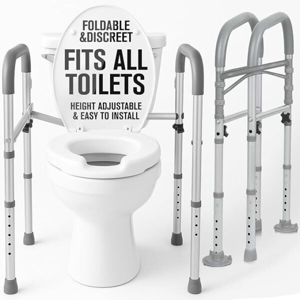 Vive Toilet Safety Rail - Medical Chair for Handicapped & Seniors - Folding Bathroom Frame w/Handles, Arms for Elderly, Disabled - Standalone Grab Bar - Seat Assistance Support Stand Up Assist