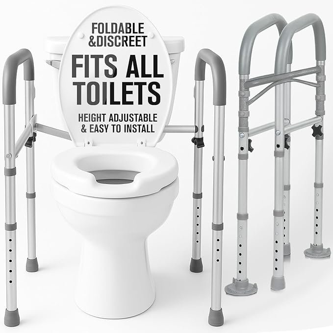 Vive Toilet Safety Rail - Medical Chair for Handicapped & Seniors - Folding Bathroom Frame w/Handles, Arms for Elderly, Disabled - Standalone Grab Bar - Seat Assistance Support Stand Up Assist