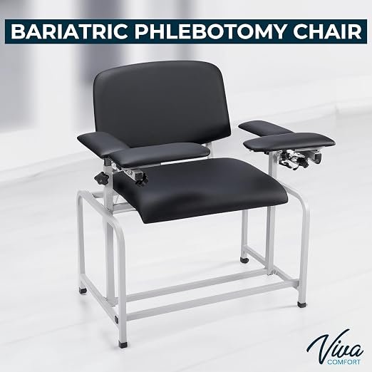 VivaComfort Blue Bariatric Wide Padded Blood Drawing Chair, Phlebotomy Chair with Adjustable Armrest, 35" H x 18" L x 29"W, Blood Draw Chair, Medical Chair, Great for Mommy and Me