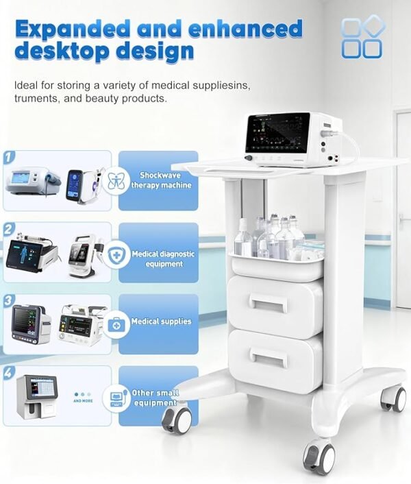 Portable Medical Utility Cart with Drawers & Storage Trays, 4 Quiet Swivel Wheels, 220 LBS Weight Capacity, Mobile Rolling Cart for Hospital, Dental Clinic, Beauty Salon, Spa & Medical Facilities