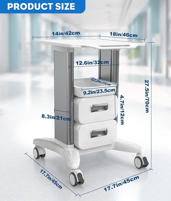 Portable Medical Utility Cart with Drawers & Storage Trays, 4 Quiet Swivel Wheels, 220 LBS Weight Capacity, Mobile Rolling Cart for Hospital, Dental Clinic, Beauty Salon, Spa & Medical Facilities