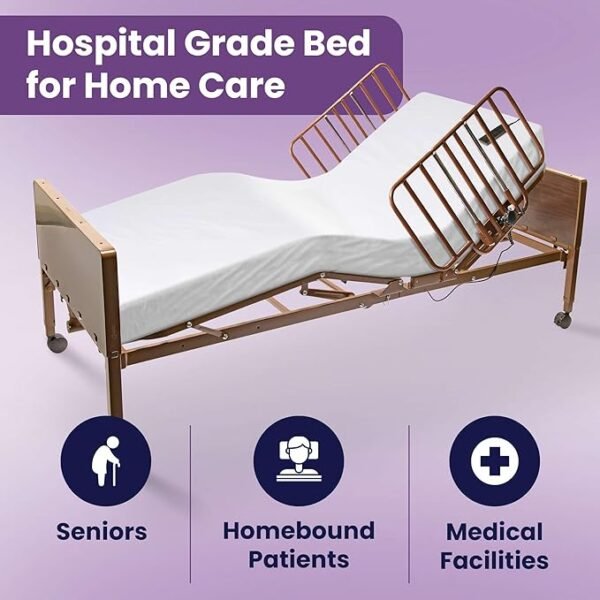 ProHeal Full Electric Hospital Bed Package for Home Use and Seniors - with Foam Mattress, Half Rails - Multi Function Adjustable Medical Bed - One Box Package