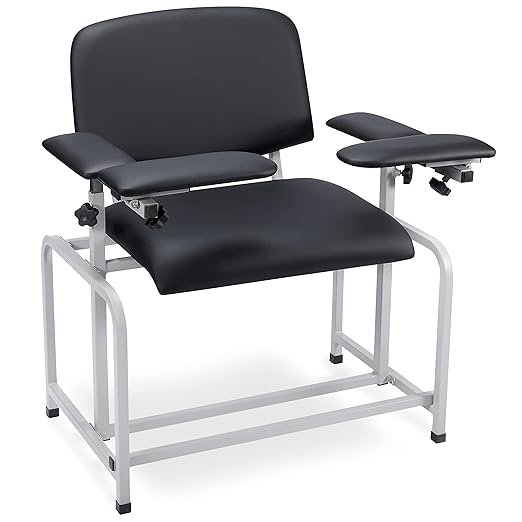 VivaComfort Blue Bariatric Wide Padded Blood Drawing Chair, Phlebotomy Chair with Adjustable Armrest, 35" H x 18" L x 29"W, Blood Draw Chair, Medical Chair, Great for Mommy and Me